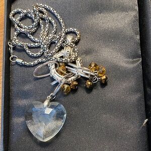 Silver Heart Pendant Necklace with Brown Accents